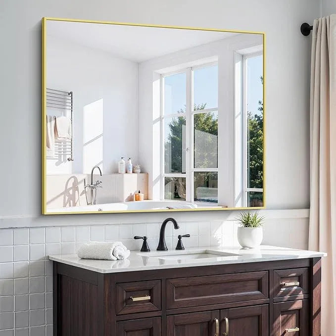 KOCUUY Large Gold Bathroom Mirror, 48x40 Inch Rectangular Mirror for Bathroom Sink, Oversized Wall Mirror with Metal Gold Frame for Living Room, Farmhouse, Entryway, Hang Horizontal/Vertical - ModernBath