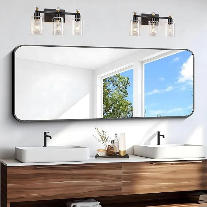 BONEWEI 24x60 inch Bathroom Mirror,Black Rectangle Mirror,Wall Mounted Bathroom Frame Vanity Mirror with Round Corner for Bedroom Living Room,Entryway Hangs Horizontal or Vertical - ModernBath