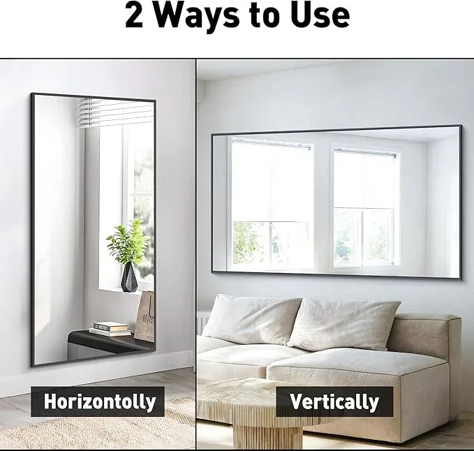BONEWEI Bathroom Mirror, 30x55 inch Wall Mirror for Bathroom Wall Mounted Black Rectangle Square Corner Mirrors, Black Bathroom Mirror for Living Room, Farmhouse, Bedroom Entryway, Horizontal/Vertical - ModernBath