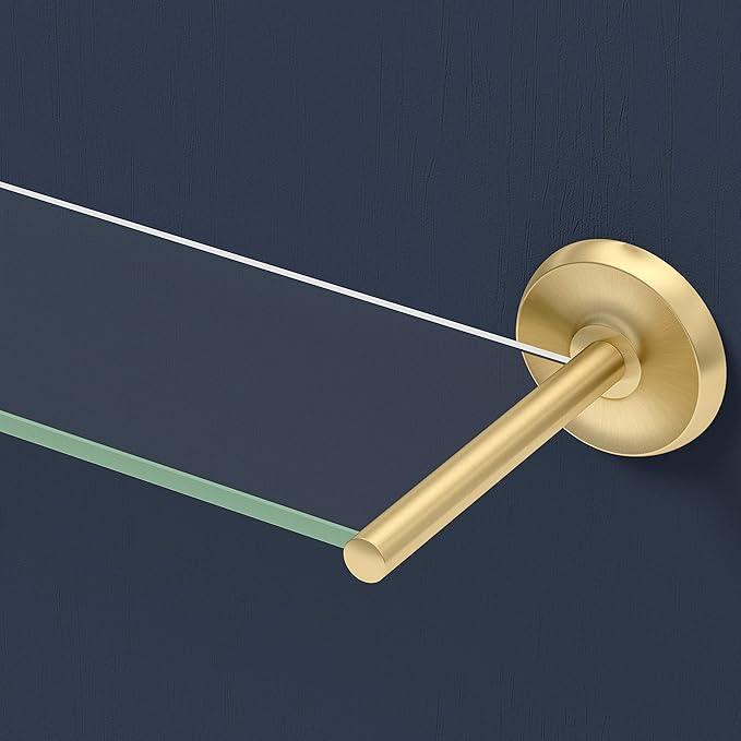Gatco 5057 Designer II Glass Shelf, Brushed Brass/Wall Mounted 22.50" x 5.85" Tempered/Floating Rectangle Glass Shelf for Bathroom - ModernBath