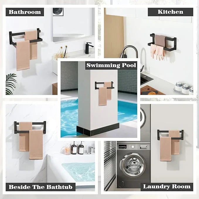 Alise 16 Inch Double Towel Bars for Bathroom Wall Mount,Bathroom Towel Holder Double Towel Racks for Bathroom Lavatory,SUS304 Stainless Steel Towel Rail Towel Hanger for Walls,Matte Black - ModernBath