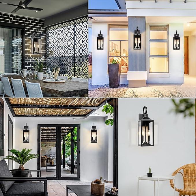 19" Black Outdoor Wall Lantern 2-Light, Large Outside Modern Porch Sconce Light Fixture, Industrial Porch Light Wall Mount with Glass, Waterproof Farmhouse Exterior Lamp Lighting （1 Pack） - ModernBath