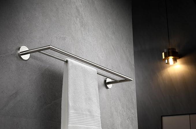 Towel Bar, Towel Racks for Bathroom, Double Towel Bar 26 Inch, Contemporary Bath Towel Holder Wall Mounted, Hotel Style Towel Shelf Brushed Nickel, 077080-BN Leo Series - ModernBath