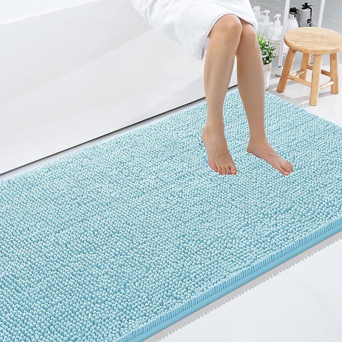Smiry Luxury Chenille Bathroom Rugs 59x35, Extra Soft and Absorbent Shaggy Bath Mat, Machine Washable, Non-Slip Plush Carpet Runner for Tub, Shower, and Floor, Home Decor Accessories, Sky Blue - ModernBath