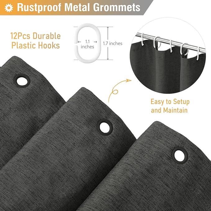 BTTN Charcoal Grey Shower Curtain - Linen Textured Heavy Duty Thick Waterproof Cloth Shower Curtain Set with 12 Plastic Hooks, Hotel Luxury Decorative Fabric Shower Curtain for Bathroom, 72x72, Gray - ModernBath