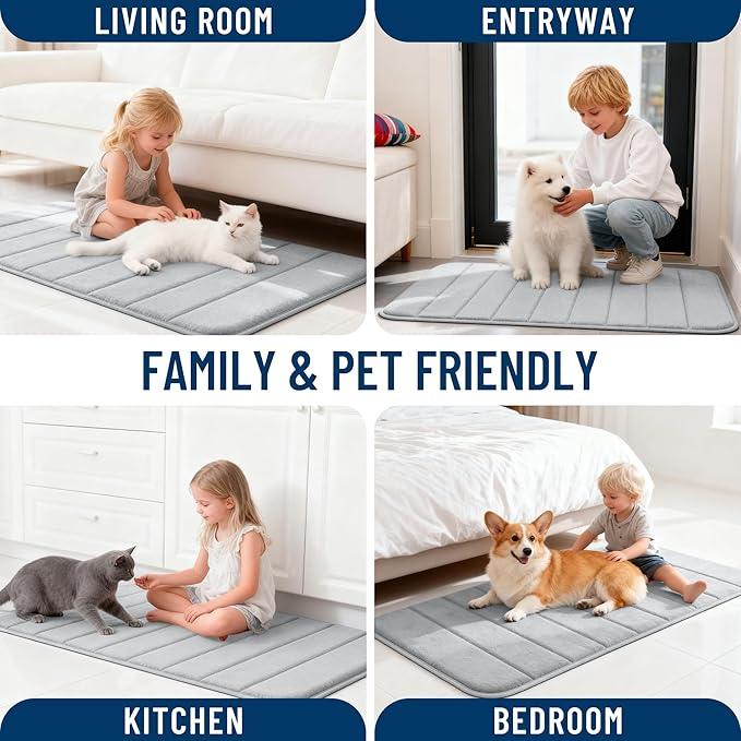 OLANLY Memory Foam Bath Mat 24x16, Super Soft Absorbent Bathroom Rugs, Quick Dry, Machine Washable Shower Floor Rugs, Bathmat Carpet, Bathroom Home Decor Accessories, Light Gray - ModernBath