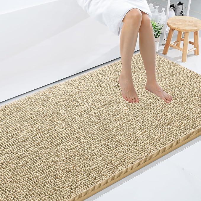 Smiry Luxury Chenille Bathroom Rugs 59x35, Extra Soft and Absorbent Shaggy Bath Mat, Machine Washable, Non-Slip Plush Carpet Runner for Tub, Shower, and Floor, Home Decor Accessories, Beige - ModernBath