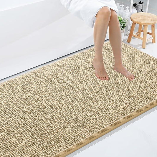 Smiry Luxury Chenille Bathroom Rugs 71x47, Extra Soft and Absorbent Shaggy Bath Mat, Machine Washable, Non-Slip Plush Carpet Runner for Tub, Shower, and Floor, Home Decor Accessories, Beige - ModernBath