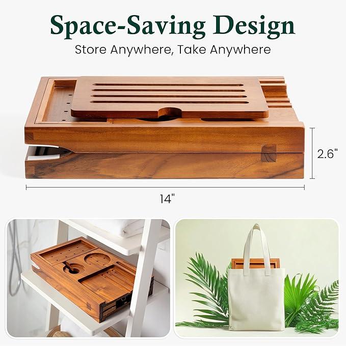 Realgulf Teak Bathtub Tray, Bath Caddy with Wine Glass Holder, Phone Dock & Book Stand | Hands-Free Reading & Ultimate Spa Relaxation Experience-Natural - ModernBath