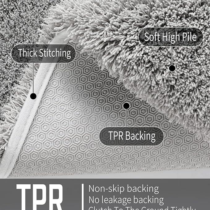 Yimobra Fluffy Plush Bath Rug, Super Shaggy Soft Comfortable Non Slip, Water Absorbent Microfiber Bath Mat, Dries Quickly, Machine Washable Thick Bathroom Rugs for Shower, 47"x 24", Pure Gray - ModernBath
