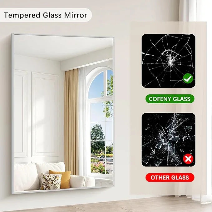 COFENY 40x60inch Silver Bathroom Mirror, Silver Rectangle Mirror with Frame, Large Rectangular Wall Mirrors for Bathroom, Living Room, Hair Salon, Big Farmhouse Mirror Hang Horizontal/Vertical - ModernBath