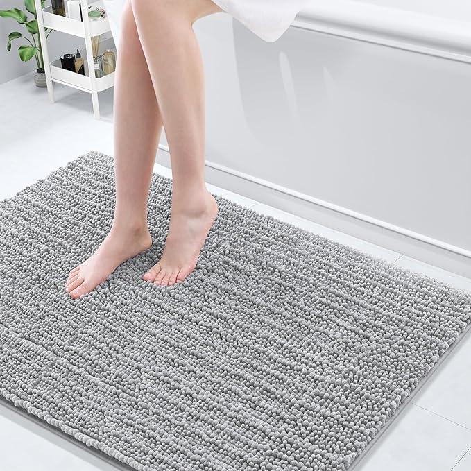 Arotive Luxury Chenille Bathroom Rug Mat, Extra Soft Thick Absorbent Shaggy Bath Rugs, Non-Slip Machine Wash Dry, Plush Bath Mats for Bathroom, Shower and Tub, 47x32, Light Grey - ModernBath
