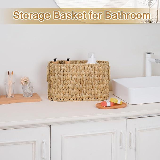 efluky Toilet Paper Storage Basket, Water Hyacinth Slim Toilet Paper Holder- Holds Up to 9 Mega Rolls, Home Bathroom Decor Organizer - ModernBath