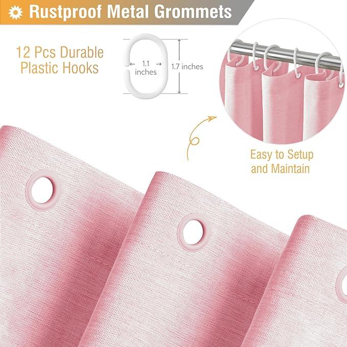 BTTN Pink Fabric Shower Curtain - Linen Textured Weighted Cloth Shower Curtain Set with 12 Plastic Hooks, Machine Washable, Hotel Spa Luxury Neutral Decorative Modern Bath Curtains for Bathroom, 72x72 - ModernBath