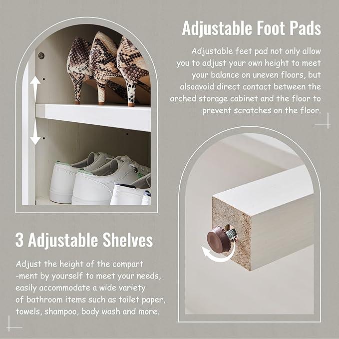 71" Tall Arched Bathroom Storage Cabinet, 8-Tier Modern Farmhouse Storage Cabinet with Adjustable Shelves, Wood Freestanding Cabinet for Bathroom, Living Room, Entryway, Hallway (Antique White) - ModernBath