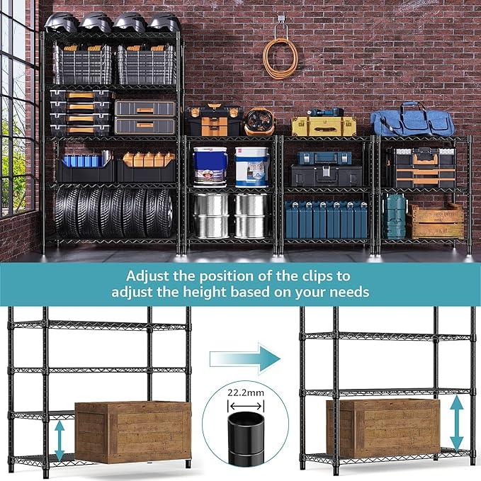 5-Shelf Storage Shelves,Wire Shelving Heavy Duty Metal Storage Shelving Unit Adjustable Garage Shelving Rack Pantry Kitchen (Black, 5 Tier,17.7" D x 47.2" W x 76.7" H) - ModernBath