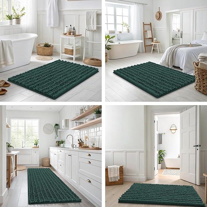 Smiry Bathroom Rugs Mat 36x24, Extra Soft Absorbent Chenille Bath Rugs, Non Slip Rubber Backing Machine Washable Quick Dry Bath Mats for Bathroom Floor, Tub, Shower, Home Decor Accessories, Green - ModernBath