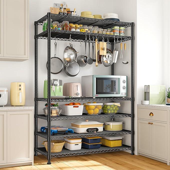 REIBII 75" H Metal Shelving 6 Tier Storage Shelf Adjustable Kitchen Shelf Wire Shelving Unit Detachable Storage Rack for Kitchen Laundry Living Room Commercial Heavy Duty Metal Shelf 75" X35" X14" - ModernBath