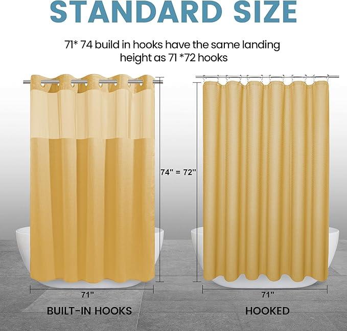 EUTXL Gold Hotel Shower Curtain - 230GSM Waffle Textured Heavy Duty Thick Fabric Shower Curtains for Bathroom,71W x 74H - ModernBath