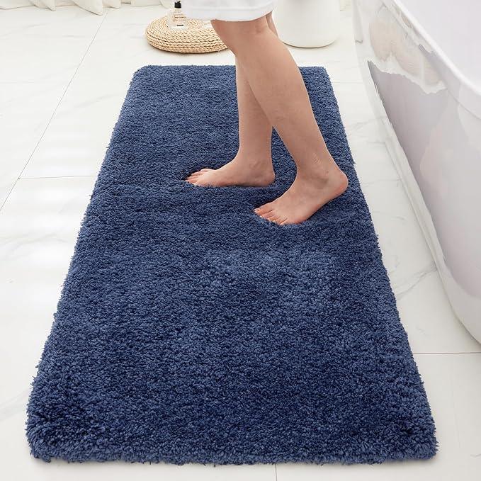Ruggnovea Bathroom Rugs Non Slip Washable 59x24, Ultra Soft Thick Shaggy Absorbent Bath Mats, High Density Foam Latex Non Slip Backing Bath Rugs, Microfiber Bath Mats for Bathroom Floor&Sink,Navy Blue - ModernBath