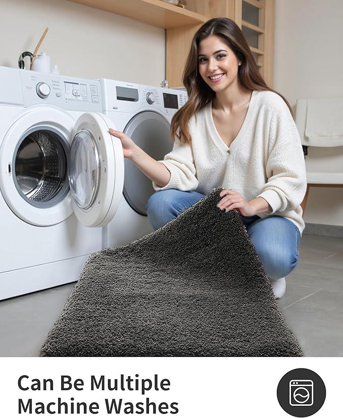 ILANGO Dark Gray Bathroom Rugs 36" × 24" Non Slip & Super Absorbent Extra Thick Soft, Washable Bath Mat for Floor, Microfiber Plush Shaggy Bath Rug with Rubber for Bathtub Shower Room Sink - ModernBath