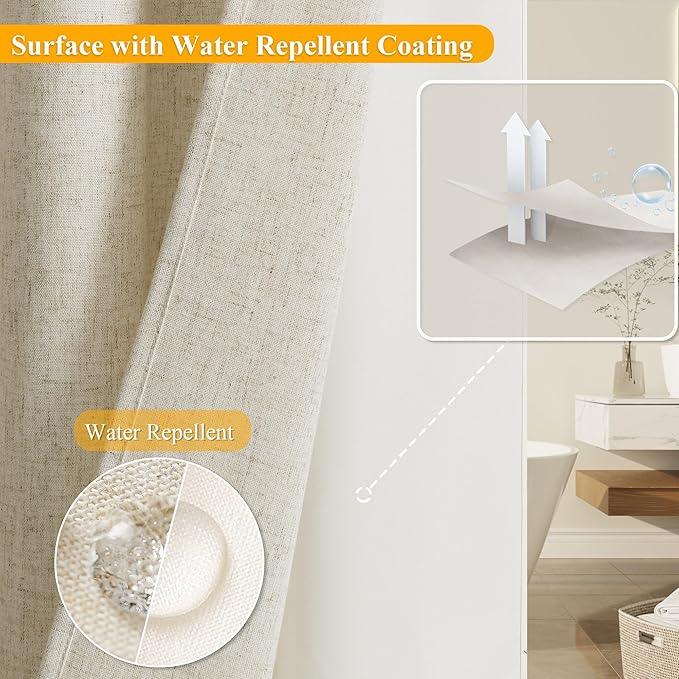 Jowels No Hooks Needed Linen Shower Curtain and Liner Set, Hotel Luxury Decor Shower Curtains for Bathroom with See Through Top Window,Water Resistant Fabric,72Wx75L,Natural Linen - ModernBath