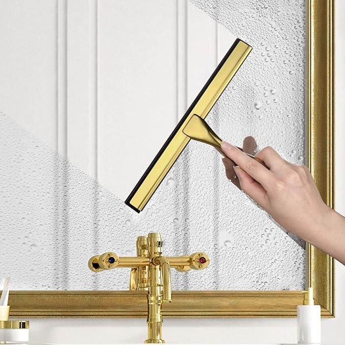 HIWARE All-Purpose Shower Squeegee for Shower Doors, Bathroom, Window and Car Glass - Brass, Stainless Steel, 12 Inches - ModernBath