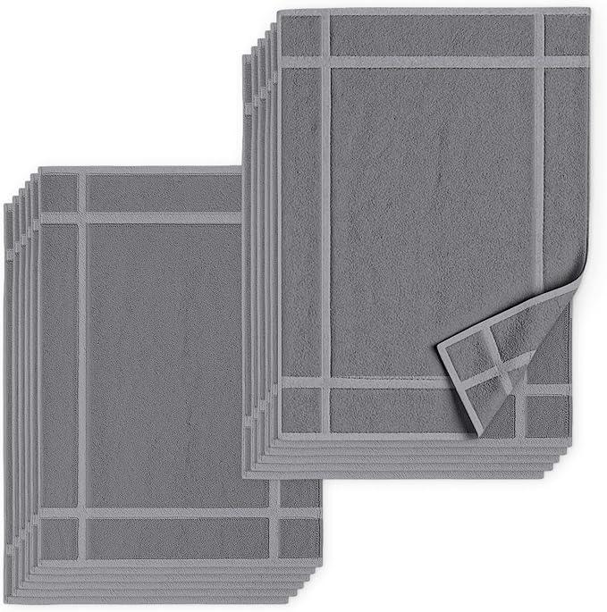 Pearl Linens 100% Ring Spun Cotton Bath Mat (Pack of 12) 18 x 25 Inch, Washable, Soft & Absorbent Terry Bathroom Floor Mat – Not Bathroom Rugs – Quick-Dry After Shower Bath Mat, 687 GSM, Light Grey - ModernBath