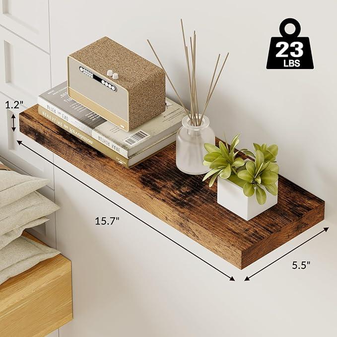 Fixwal 15.8in Floating Shelves, Set of 6 Wood Shelves, Farmhouse Shelf Wall Decor for Bathroom, Bedroom, Living and Kitchen Room (Rustic Brown) - ModernBath