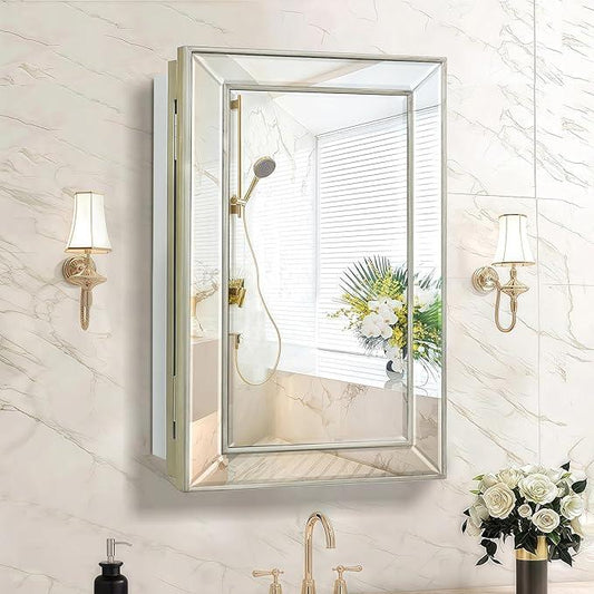 Medicine Cabinet with 16.2"x26" Mirror, Removable Shelves, Recessed or Wall Mounted Bathroom Cabinet, Silver Bathroom Vanity Mirrors for Over Sink with Storage - ModernBath