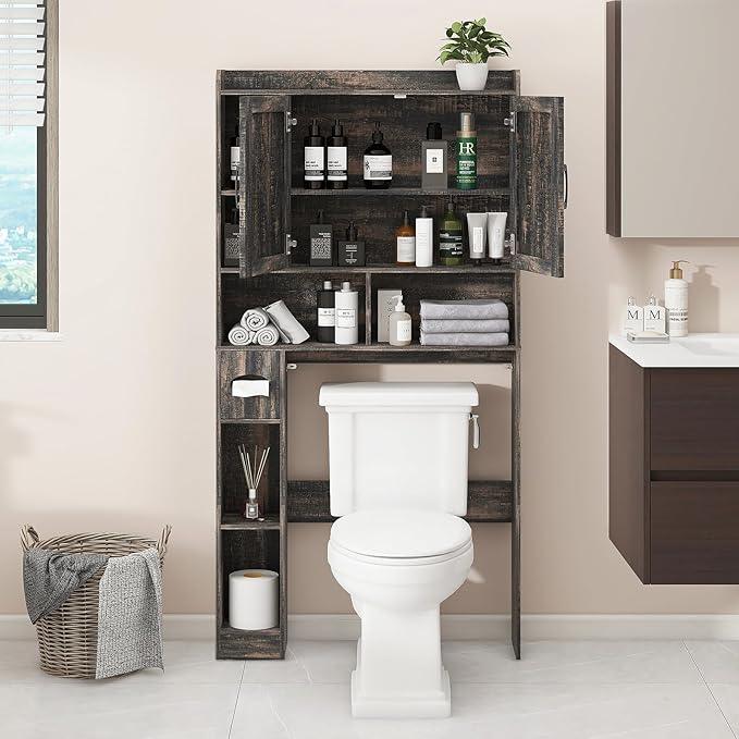 Over The Toilet Storage Cabinet, Farmhouse Storage Cabinet Over Toilet with 2 Barn Doors & Toilet Paper Holder Stand，Home Space-Saving Toilet Rack, for Bathroom, Restroom, Laundry - ModernBath