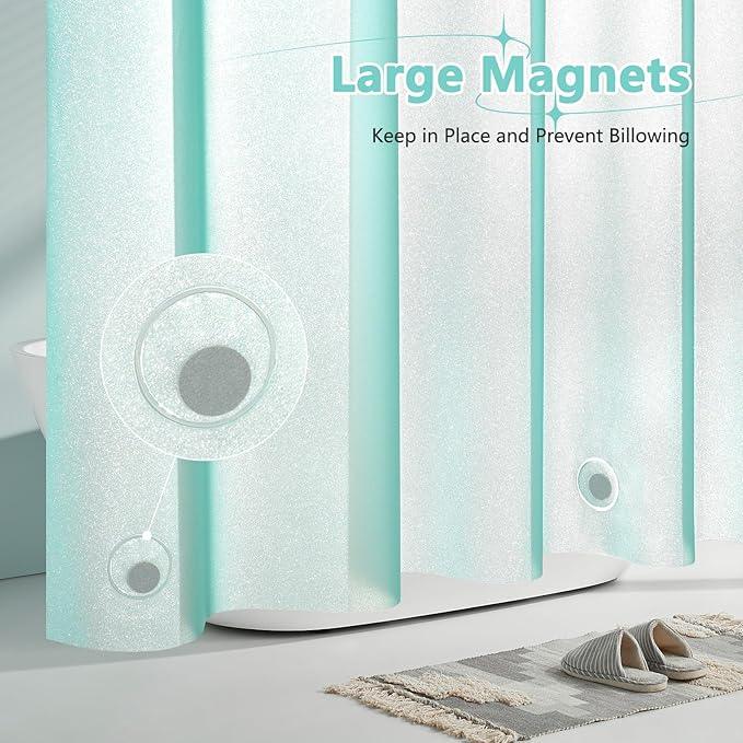 Seenus Teal Glitter PEVA Shower Stall Curtain 48 x 72 inch, Waterproof Plastic Sparkle Shower Curtain Liner with 2 Large Magnets, Dreamy Shimmery Narrow Bathroom Shower Curtain Aqua Green - ModernBath