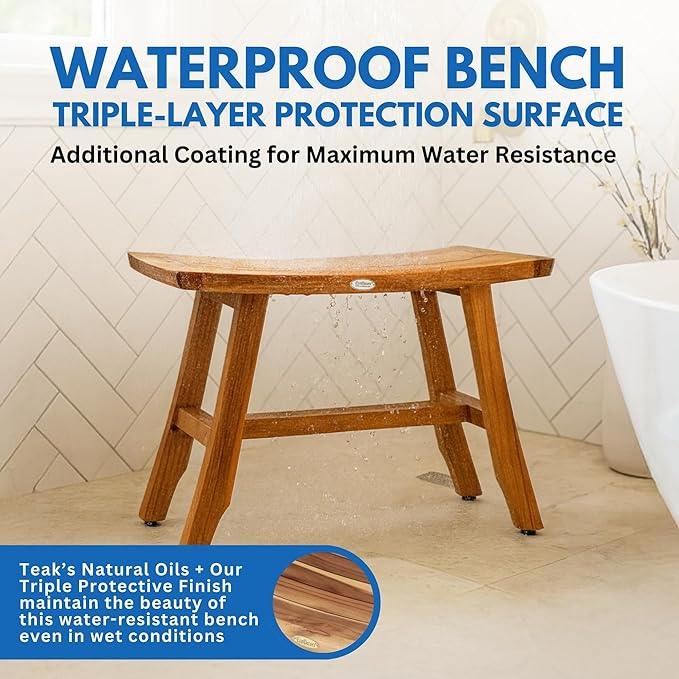 EcoDecors Satori Teak Wood Shower Bench, 28 Inch, EarthyTeak Finish - ModernBath