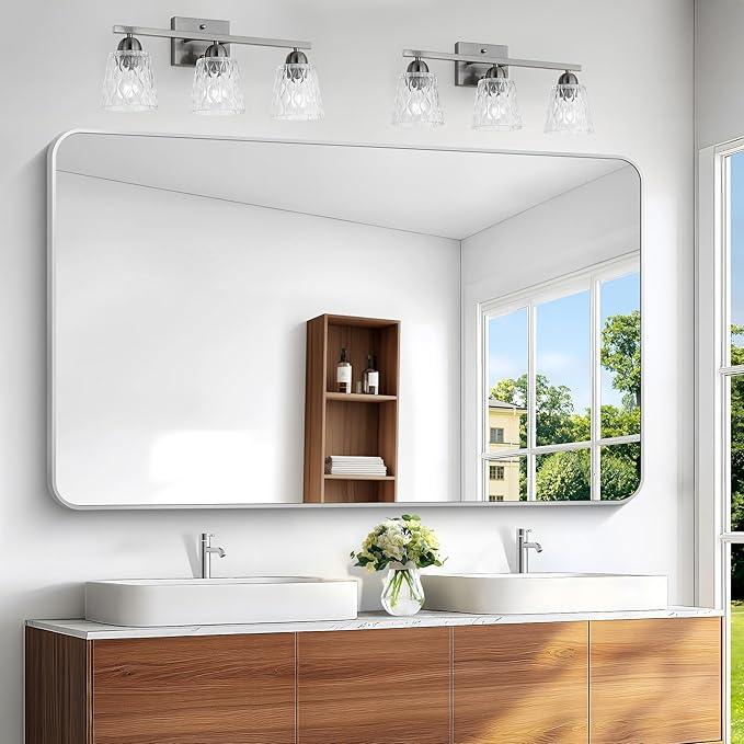 BONEWEI Silver Bathroom Mirror,60x36 inch Wall Mirror for Bathroom Wall Mounted,Rectangle Mirror for Bathroom Over Sink,Modern Frame Round Corner for Living Room,Bedroom Entryway,Horizontal/Vertical - ModernBath
