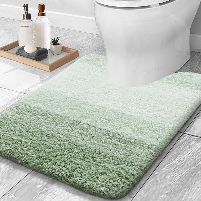 OLANLY Luxury Toilet Rugs U-Shaped 24x20, Extra Soft and Absorbent Microfiber Bathroom Rugs, Non-Slip Plush Shaggy Bath Mat, Machine Wash Dry, Contour Bathroom Mats for Toilet Base, Sage Green - ModernBath