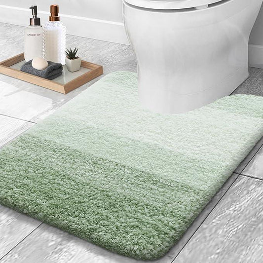 OLANLY Luxury Toilet Rugs U-Shaped 24x20, Extra Soft and Absorbent Microfiber Bathroom Rugs, Non-Slip Plush Shaggy Bath Mat, Machine Wash Dry, Contour Bathroom Mats for Toilet Base, Sage Green - ModernBath