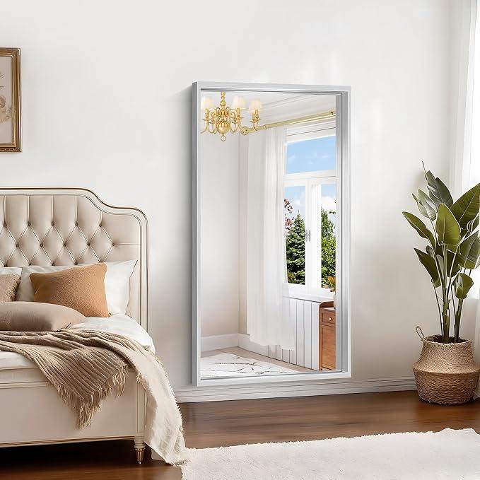 CIVENO 30x55 Silver Bathroom Mirror, Brushed Silver Rectangular Mirror for Wall, 0.6" Thickened Deep Frame Mirrors for Bathroom Sink, Shatterproof Tempered Glass, Antirust, Horizontally or Vertically - ModernBath