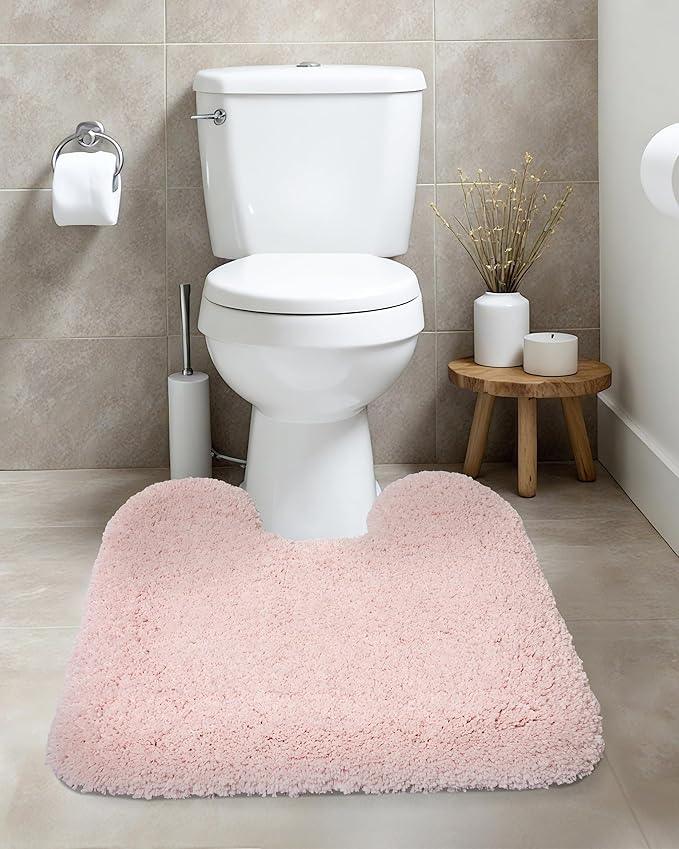 ILANGO Pink Toilet Rugs U Shaped 22" × 24" Non Slip & Super Absorbent Extra Thick Soft, Washable Bath Mats for Bathroom Floor, Microfiber Plush Shaggy Contour Bath Rugs for Toilet,Dry Quick - ModernBath