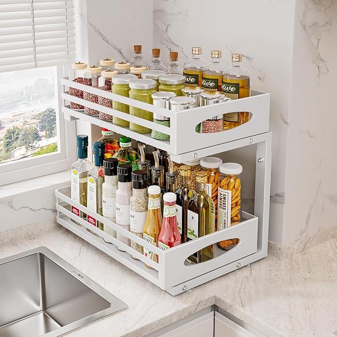 Under Sink Organizer, 2 Tier Under Sink Organizers and Storage, Adjustable Height, Slide out Metal Cabinet Organizers, Pull out Cabinet Storage Drawer Shelf for Kitchen Bathroom - ModernBath