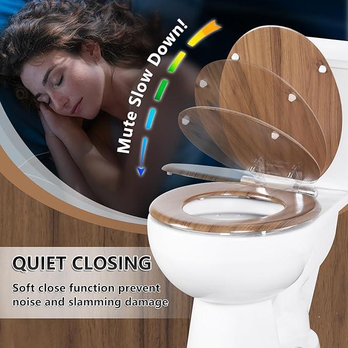 Round Toilet Seat Molded Wood Toilet Seat with Quietly Close and Quick Release Hinges, Easy to Install also Easy to Clean by Angol Shiold (Round, Natural) - ModernBath