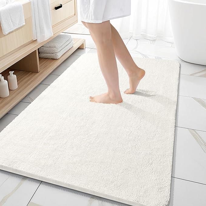 OLANLY Bathroom Rugs 59x35, Extra Soft Absorbent Chenille Bath Rugs, Rubber Backing Quick Dry, Machine Washable Bath Mats for Bathroom Floor, Tub and Shower, Home Decor Accessories, Ivory - ModernBath