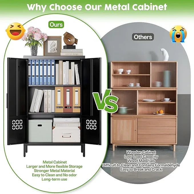 42" H Metal Pantry Cabinet, Kitchen Pantry Storage Cabinets with 2 Shelves, for Home Office Bathroom, Required Assembly, Black - ModernBath