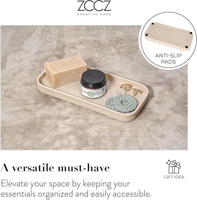 ZCCZ Beige Bathroom Accessories Set 6 Pieces - Toothbrush Holder, Lotion Dispenser, Qtip Container, Vanity Tray, Tumbler - Countertop Organizer for Bathrooms - Elegant and Functional Décor Set - ModernBath