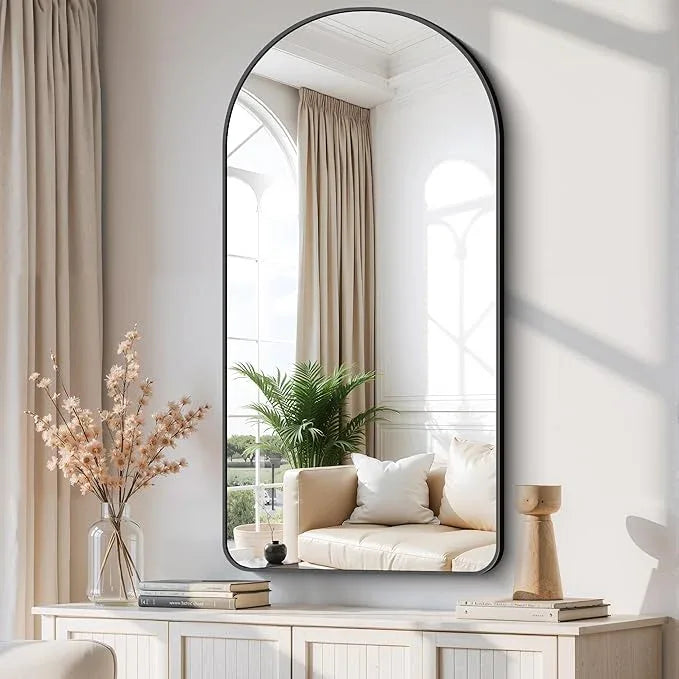 Arched Bathroom Mirror, 24"x48" Black Arched Mirror for Bathroom, Wall Mounted Mirror, Black Vanity Wall Mirror w/Metal Frame for Bedroom, Entryway, Living Room, Vertically Hanging - ModernBath