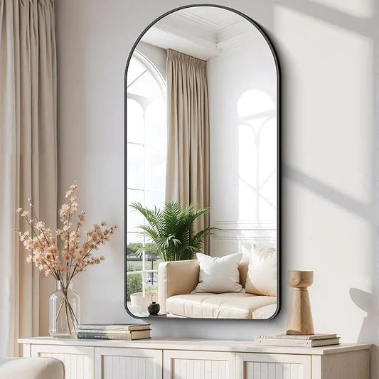 Arched Bathroom Mirror, 24"x48" Black Arched Mirror for Bathroom, Wall Mounted Mirror, Black Vanity Wall Mirror w/Metal Frame for Bedroom, Entryway, Living Room, Vertically Hanging - ModernBath