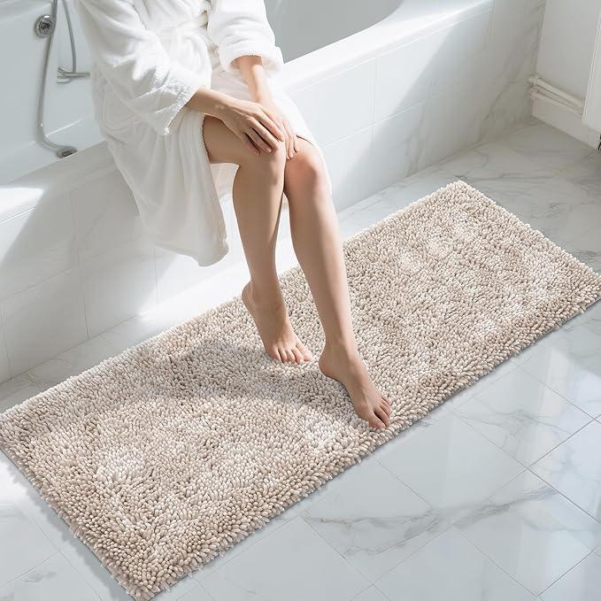 Yimobra Long Bathroom Rugs Runner 60x24 Inch, Extra Thick Soft Absorbent Chenille Bath Mat, Non Slip Machine Washable, Quick Dry Bath Rugs for Bathroom Floor, Tub and Shower, Khaki - ModernBath
