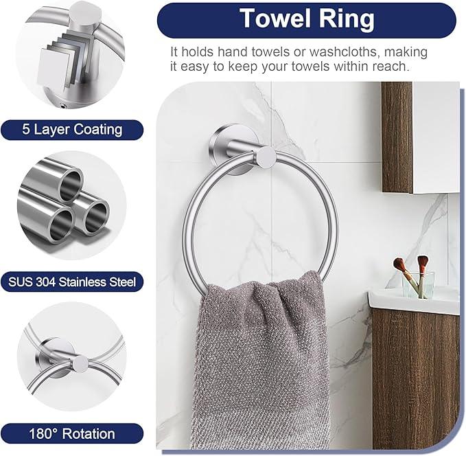 5-Piece Towel Bar Set Brushed Nickel Bathroom Hardware Accessories Set Upgraded Toilet Paper Holder with Shelf Towel Holder Set for Bathroom Stainless Steel Wall Mounted - ModernBath
