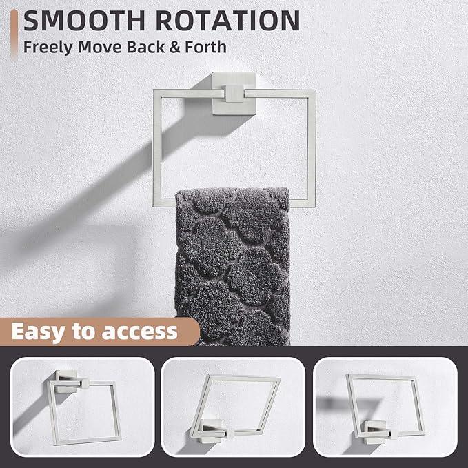 Hand Towel Ring Swivel Brushed Nickel, Angle Simple SUS 304 Stainless Steel Square Towel Holder for Bathroom Wall, 7.09 Inches - ModernBath