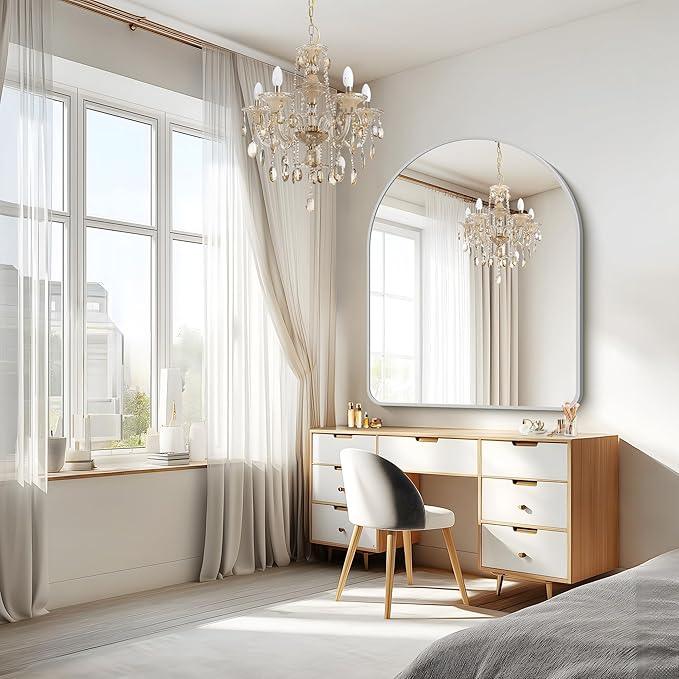FORBATH Large Arched Wall Mirror 48x40 Inch, Silver Arch Bathroom Mirror with Aluminum Frame, Arched Mirror for Dresser, Fireplace,Entryway,Home Decor,Hanging or Leaning Against Wall - ModernBath