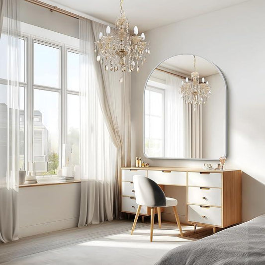 FORBATH Large Arched Wall Mirror 48x40 Inch, Silver Arch Bathroom Mirror with Aluminum Frame, Arched Mirror for Dresser, Fireplace,Entryway,Home Decor,Hanging or Leaning Against Wall - ModernBath